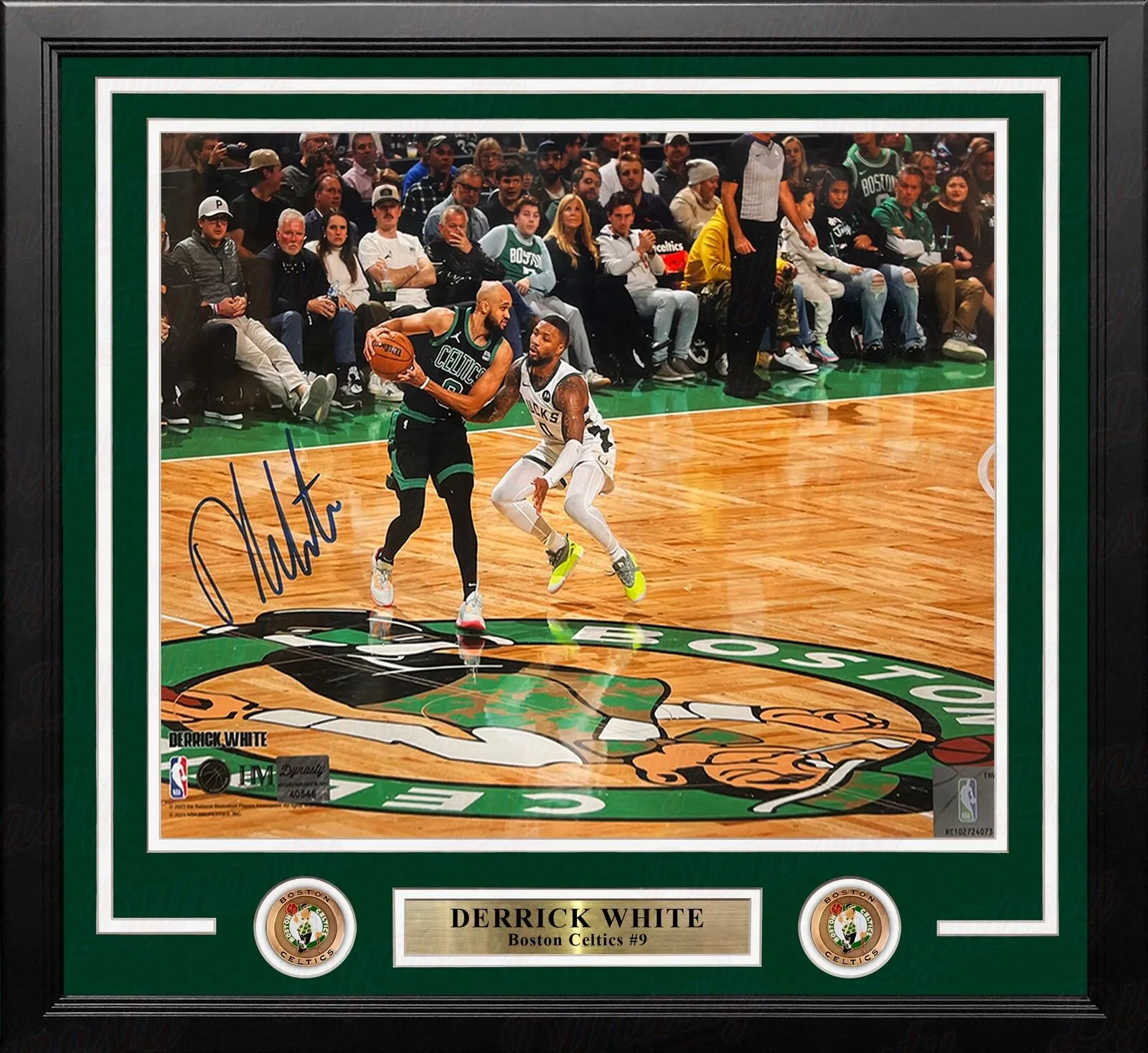 Derrick White v Lillard Boston Celtics Autographed 11x14 Framed Photo JSA PSA