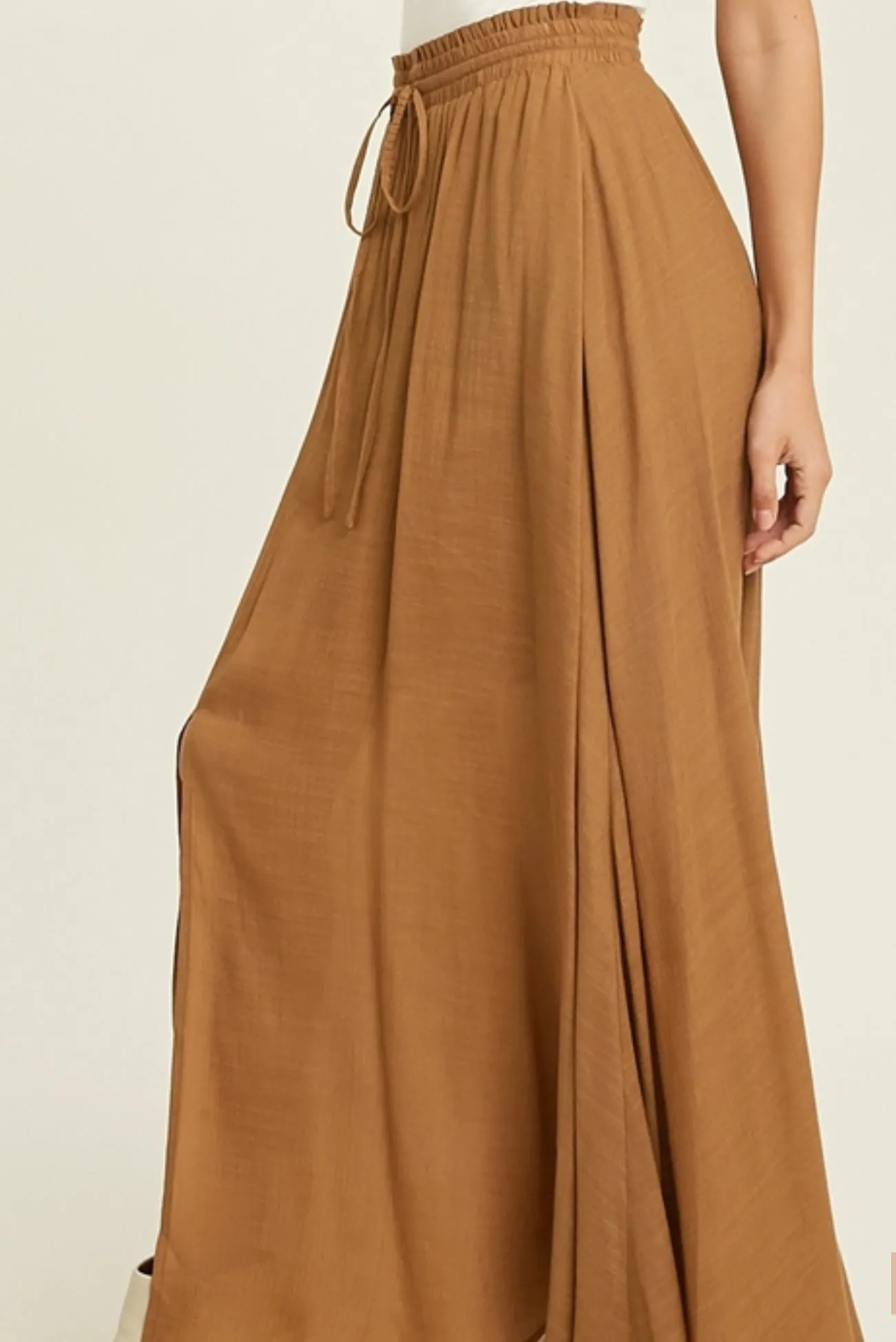 Front Slit Elastic Waist Maxi Skirt