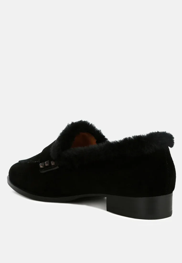 Fur Trim Suede Loafers By RAG
