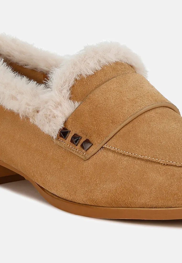 Fur Trim Suede Loafers By RAG