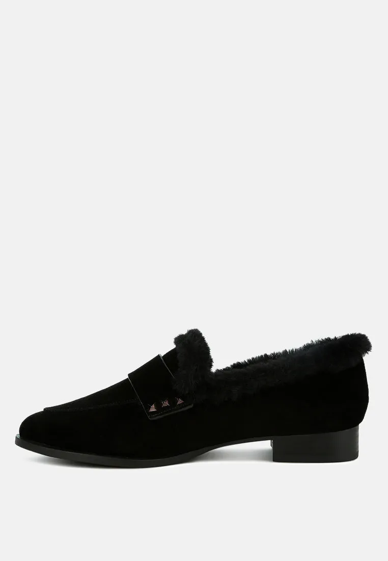 Fur Trim Suede Loafers By RAG