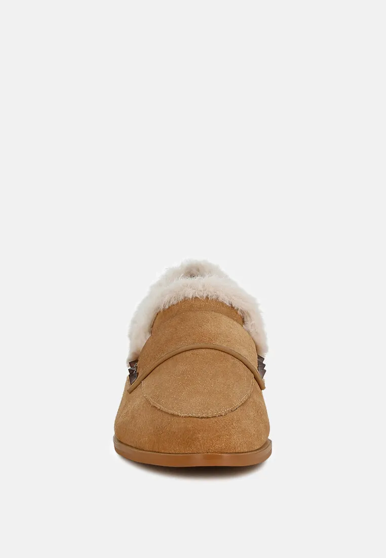 Fur Trim Suede Loafers By RAG