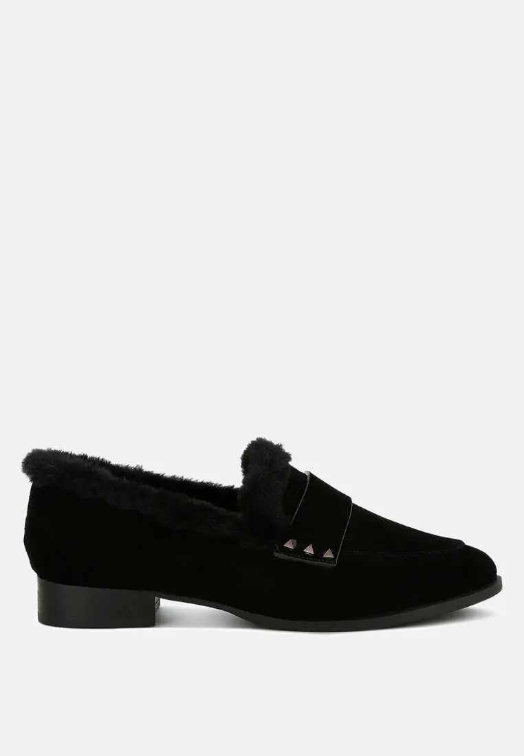 Fur Trim Suede Loafers By RAG