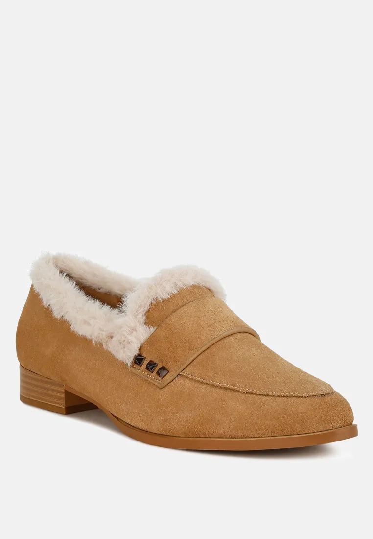 Fur Trim Suede Loafers By RAG