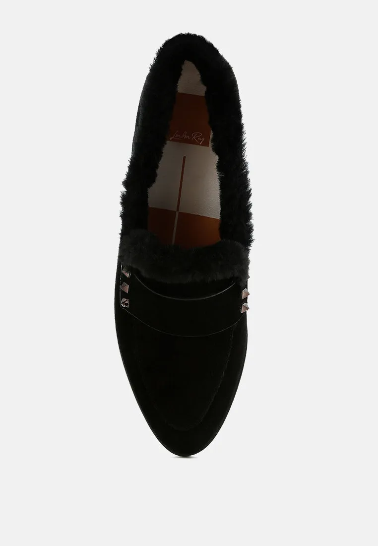 Fur Trim Suede Loafers By RAG