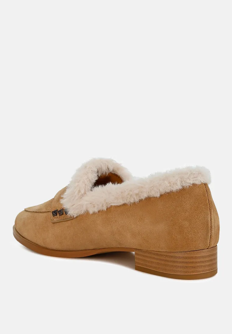 Fur Trim Suede Loafers By RAG