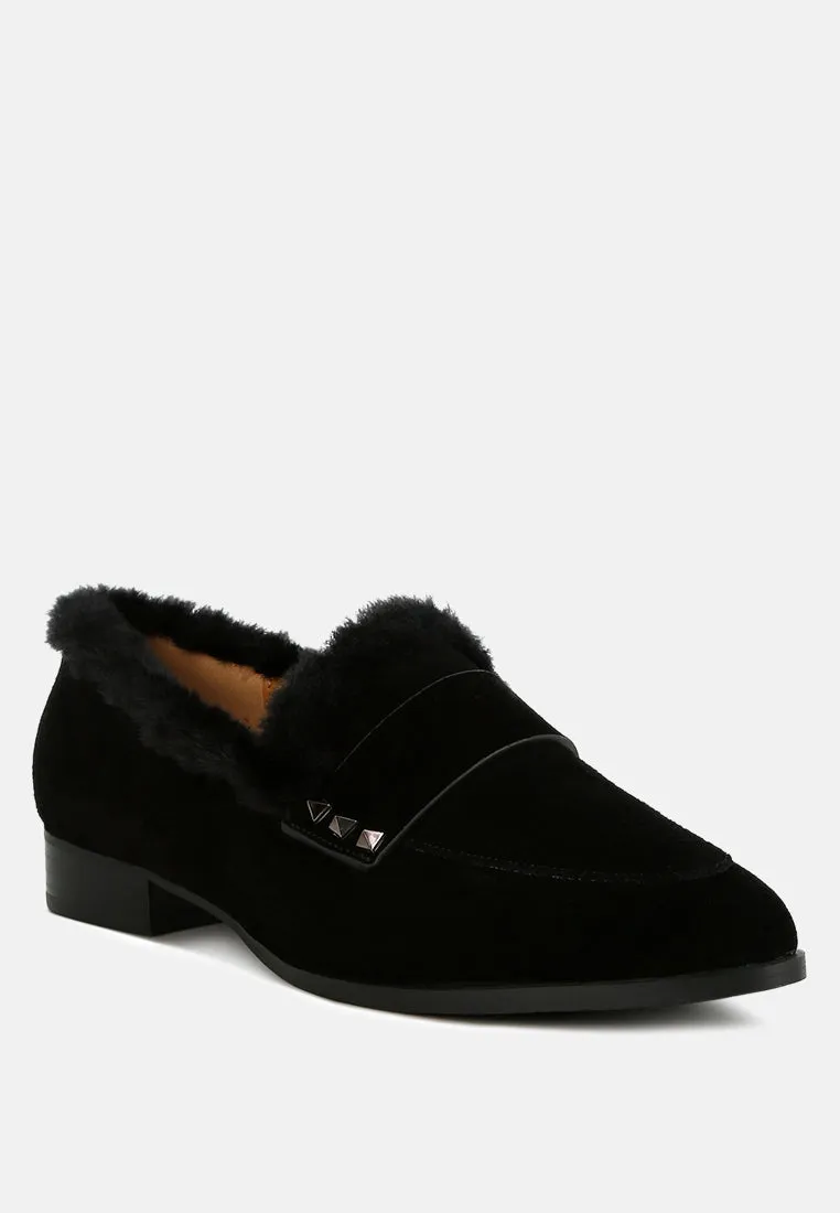 Fur Trim Suede Loafers By RAG
