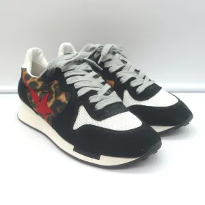 Golden Goose Leopard Running Sole Sneakers Black Suede & White Mesh Size 36
