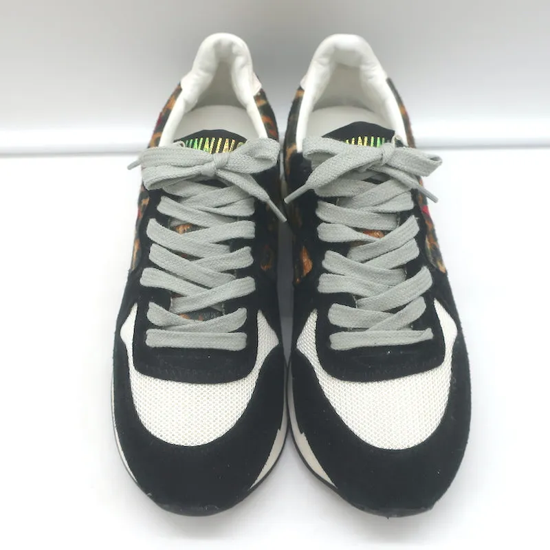Golden Goose Leopard Running Sole Sneakers Black Suede & White Mesh Size 36