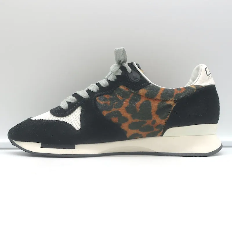 Golden Goose Leopard Running Sole Sneakers Black Suede & White Mesh Size 36