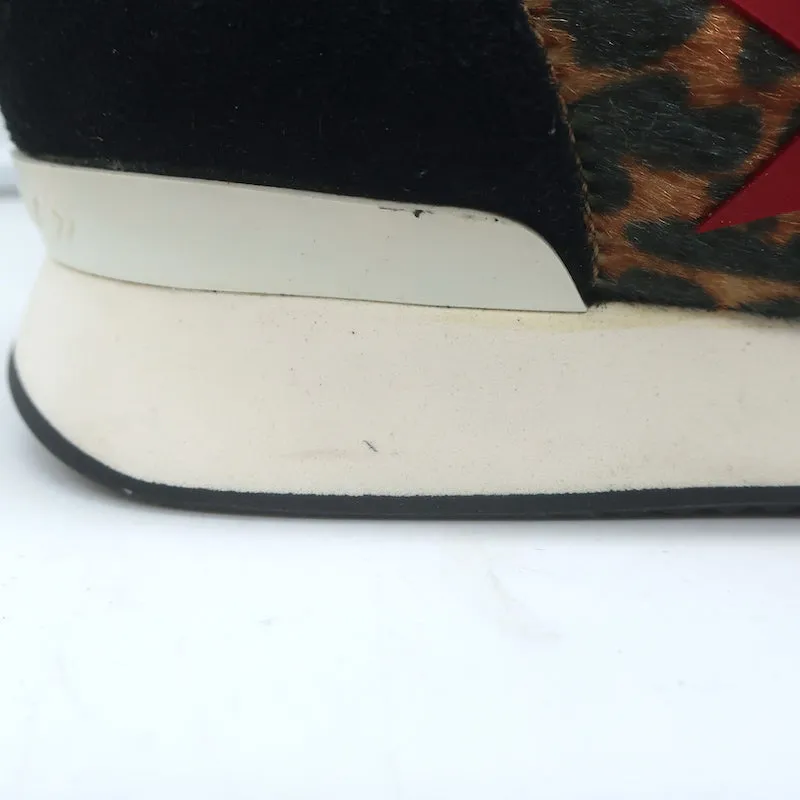 Golden Goose Leopard Running Sole Sneakers Black Suede & White Mesh Size 36