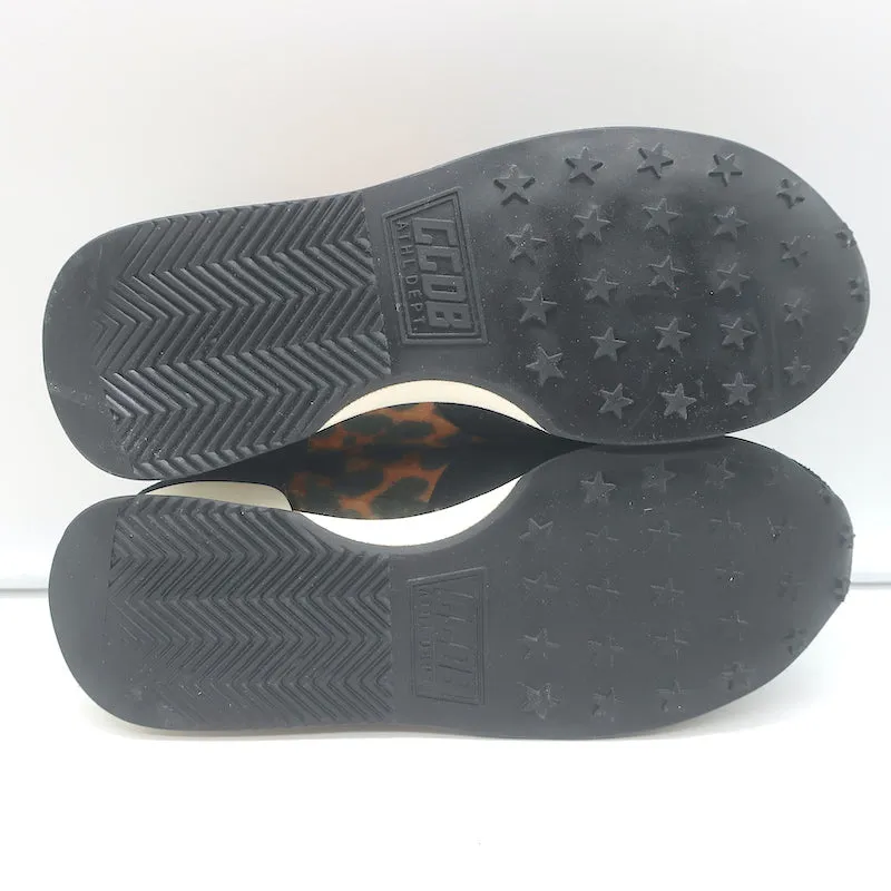 Golden Goose Leopard Running Sole Sneakers Black Suede & White Mesh Size 36