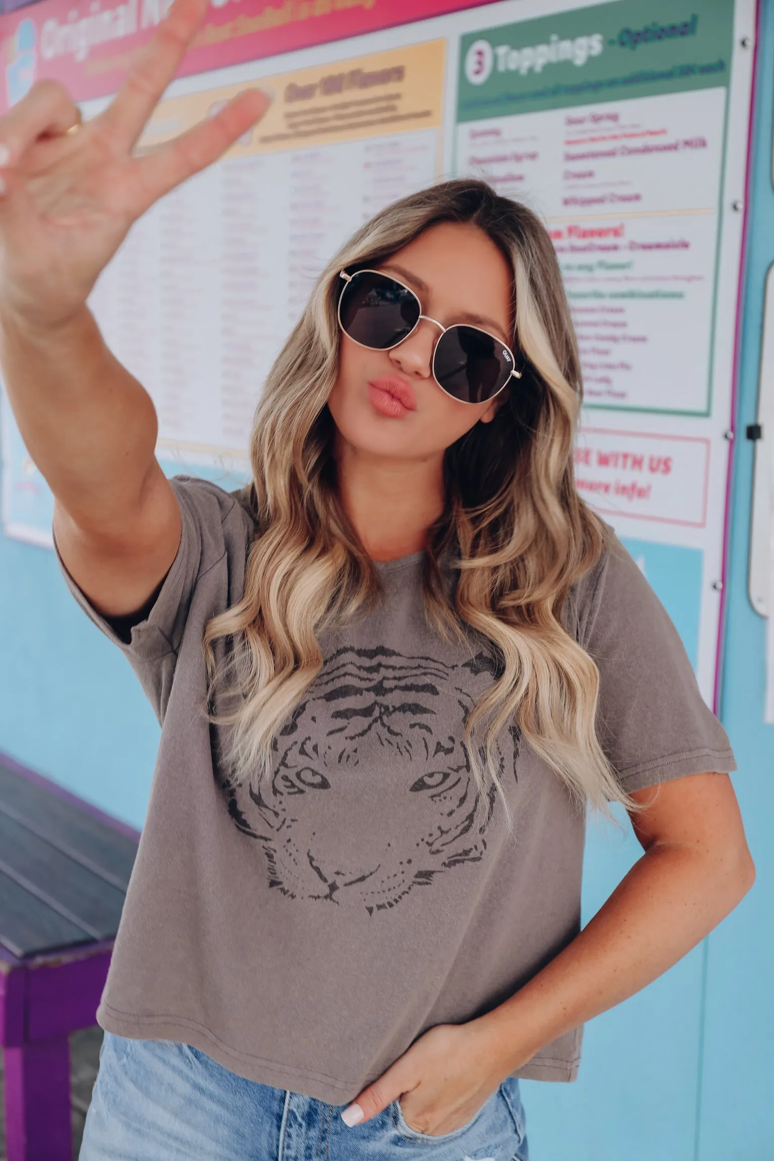 Grungy Tiger Distressed Graphic Tee - Grey