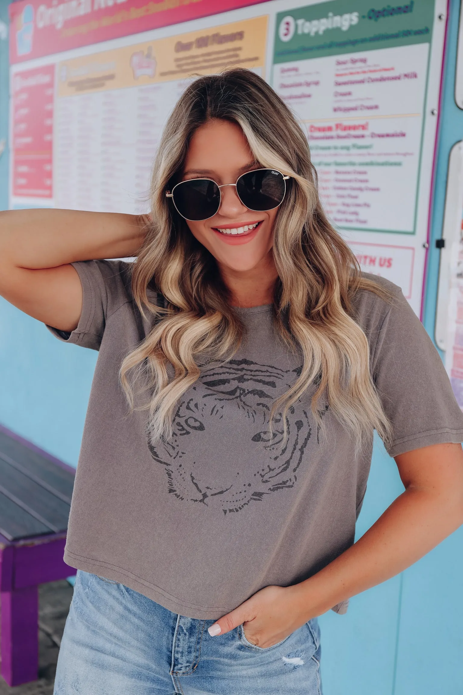Grungy Tiger Distressed Graphic Tee - Grey
