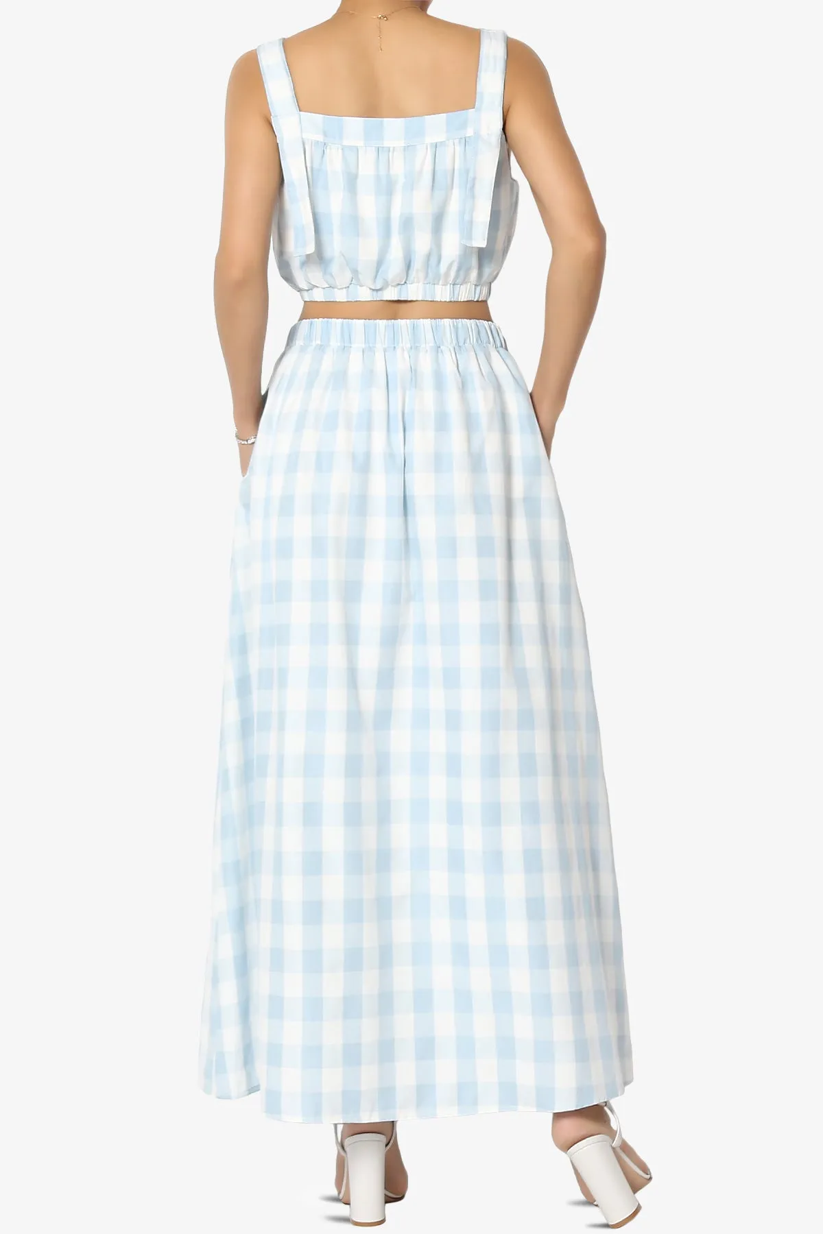 Hamiss Gingham Crop Top & Flare Skirt Set in Blue