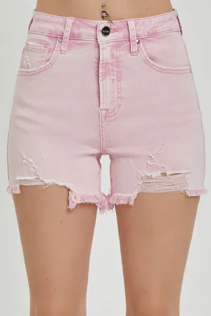 Hazel Blues® |  RISEN High Rise Distressed Denim Shorts