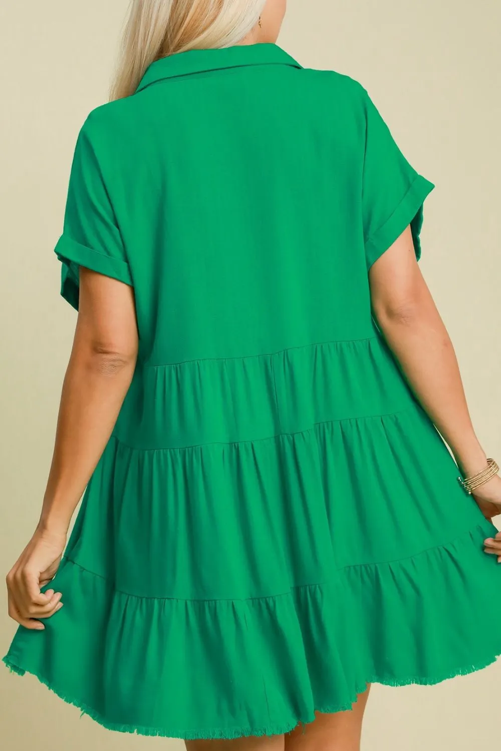 Hazel Blues® | Umgee Raw Hem Folded Sleeve Tiered Dress