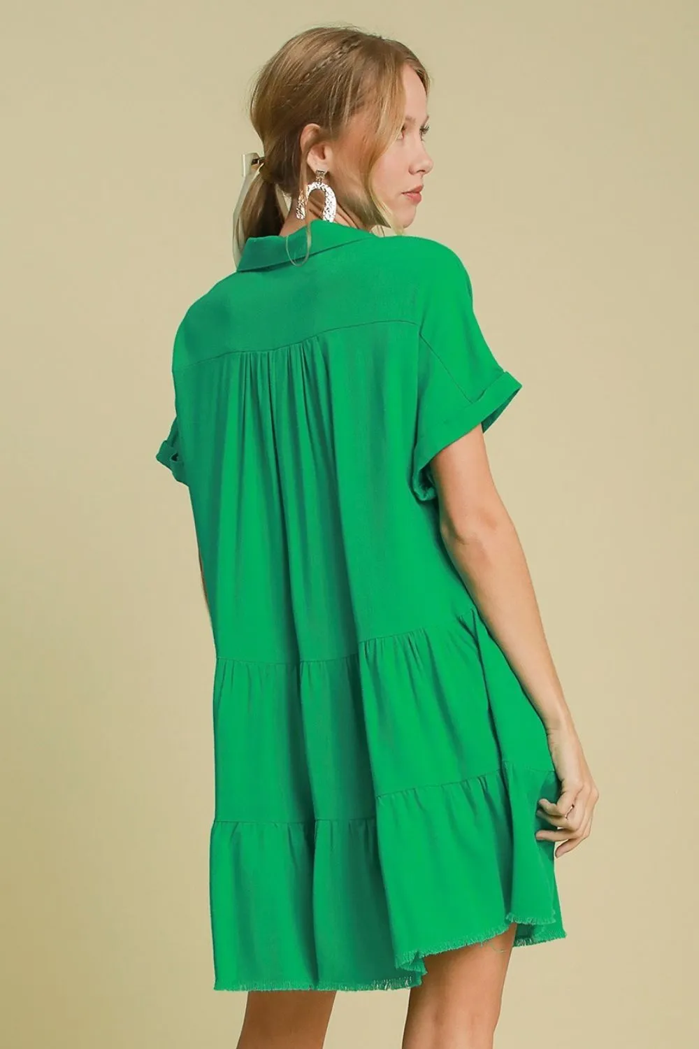 Hazel Blues® | Umgee Raw Hem Folded Sleeve Tiered Dress