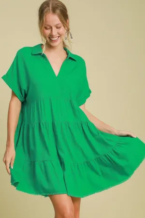 Hazel Blues® | Umgee Raw Hem Folded Sleeve Tiered Dress