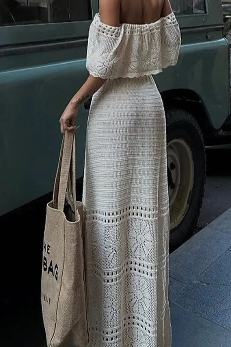 HBZ1307 Crochet Knit Maxi Dress