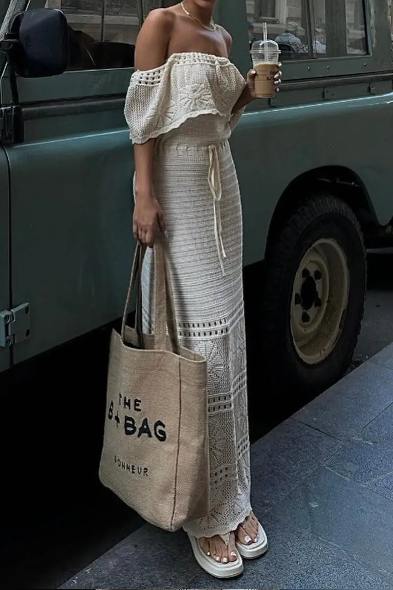 HBZ1307 Crochet Knit Maxi Dress