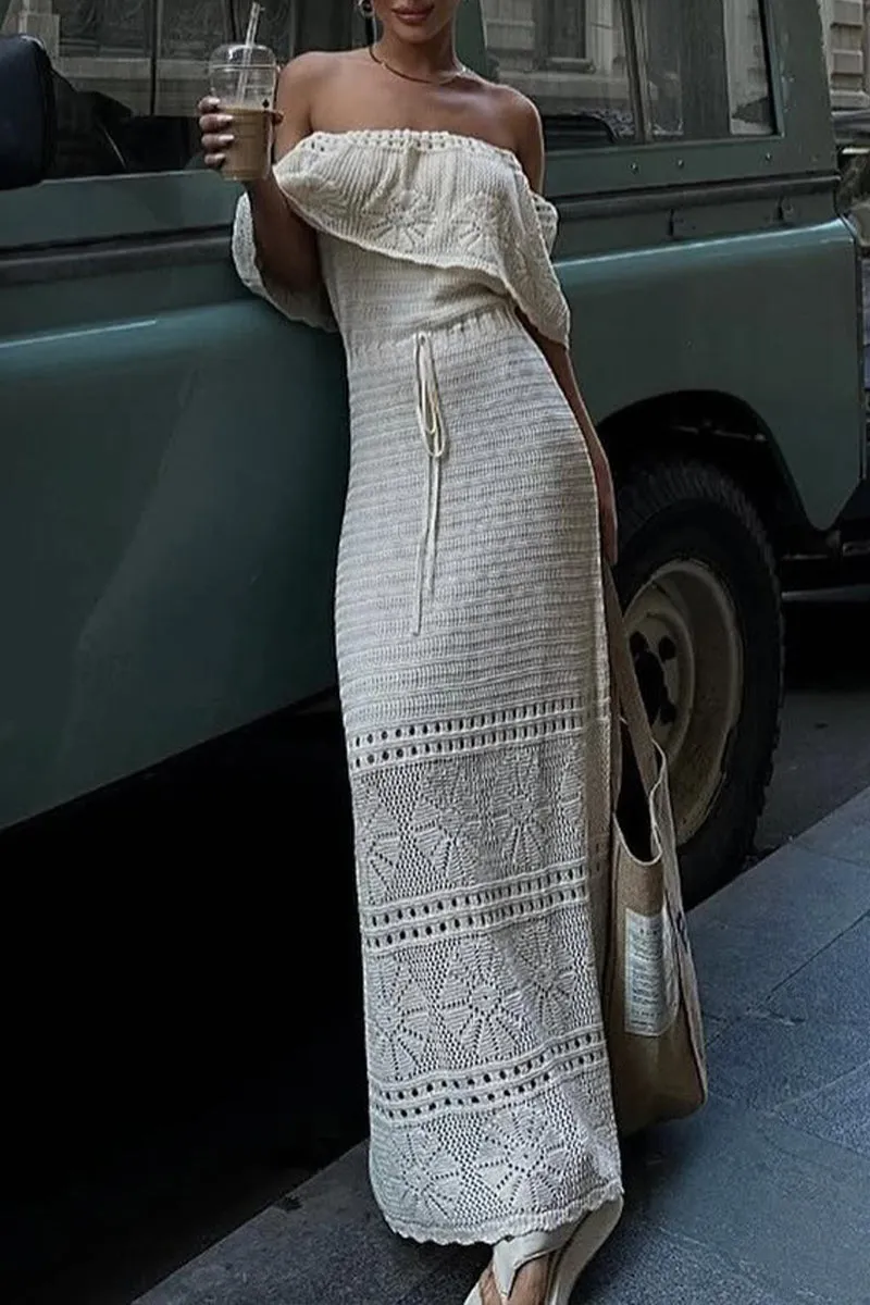 HBZ1307 Crochet Knit Maxi Dress