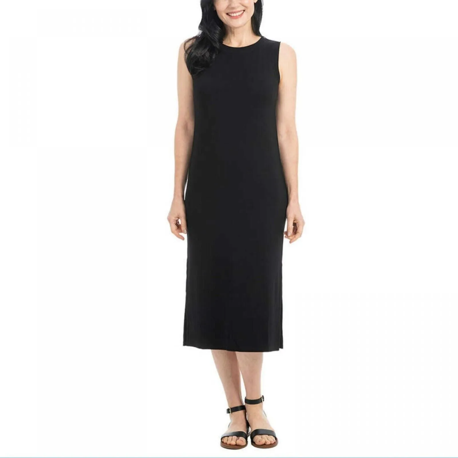 Hilary Radley Womens Soft Comfy Sleeveless Side Slit Midi Dress 1588935 Black 2X