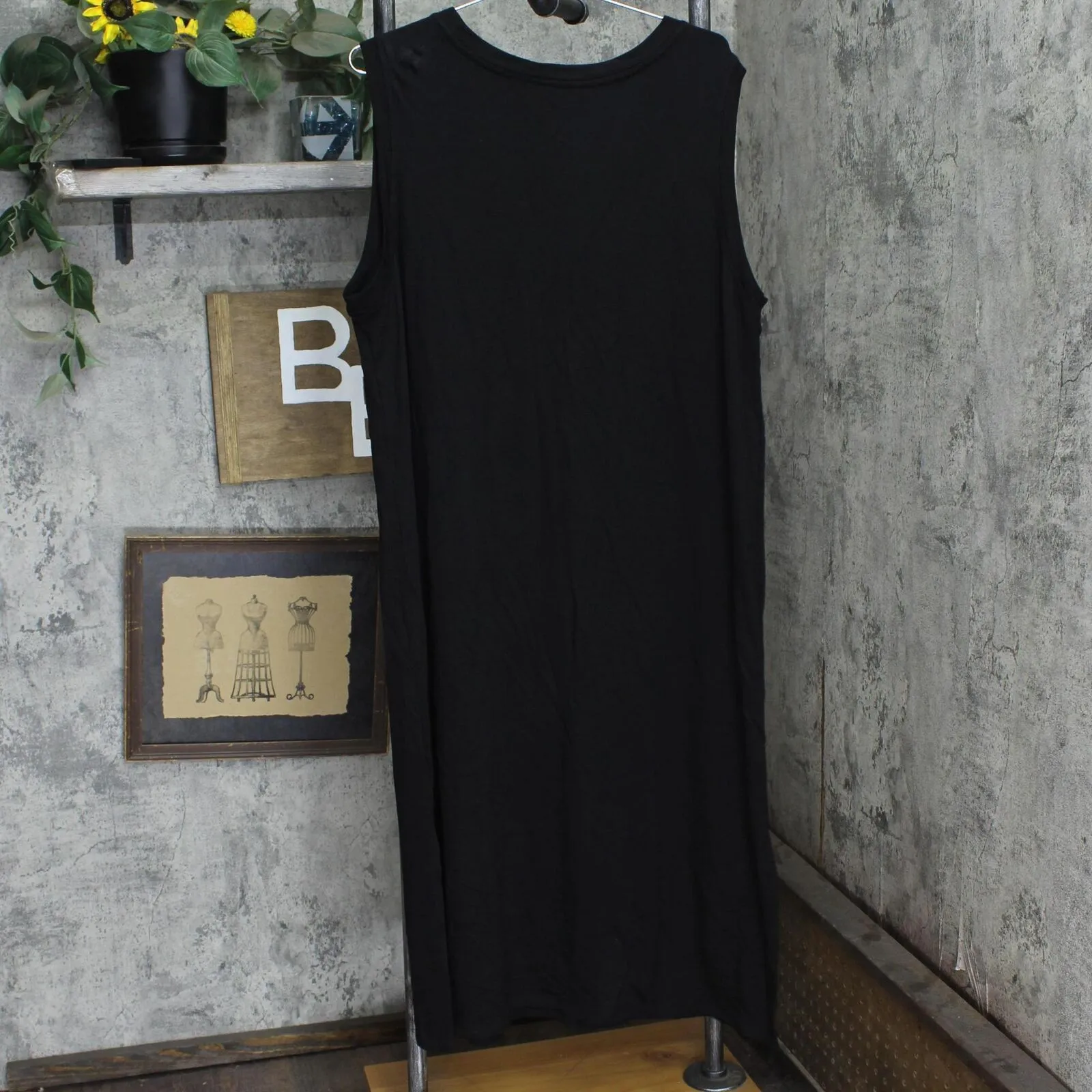 Hilary Radley Womens Soft Comfy Sleeveless Side Slit Midi Dress 1588935 Black 2X