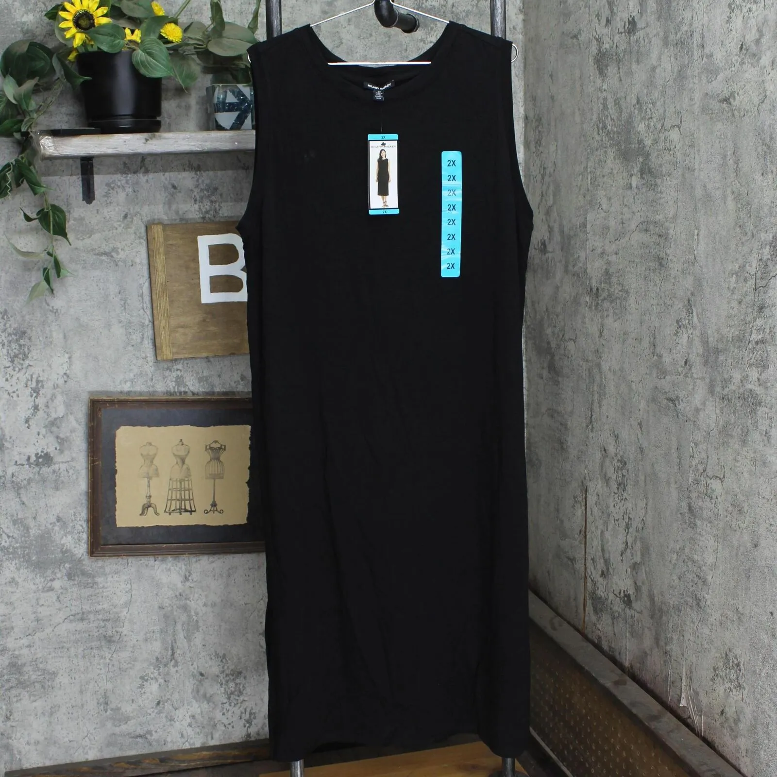 Hilary Radley Womens Soft Comfy Sleeveless Side Slit Midi Dress 1588935 Black 2X