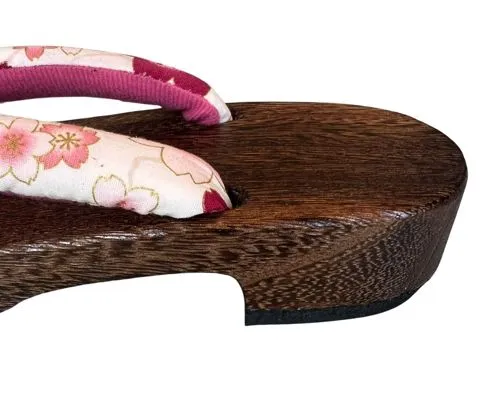 Japanese Women's Wooden Geta Sandals, Sakura, Pink & Red / Traditional Japanese, Size M