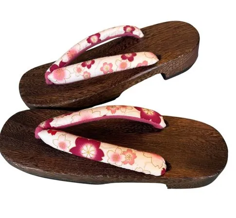 Japanese Women's Wooden Geta Sandals, Sakura, Pink & Red / Traditional Japanese, Size M