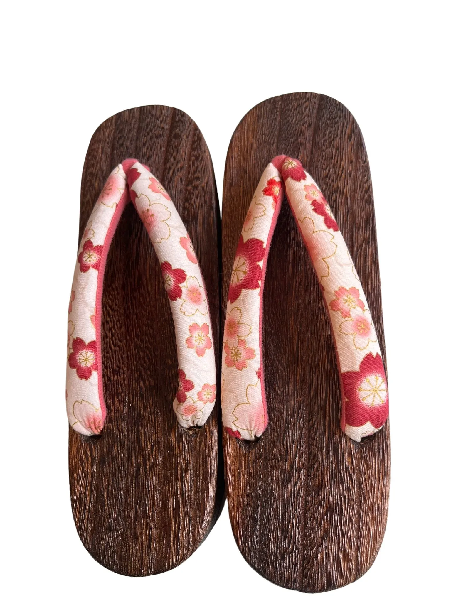 Japanese Women's Wooden Geta Sandals, Sakura, Pink & Red / Traditional Japanese, Size M
