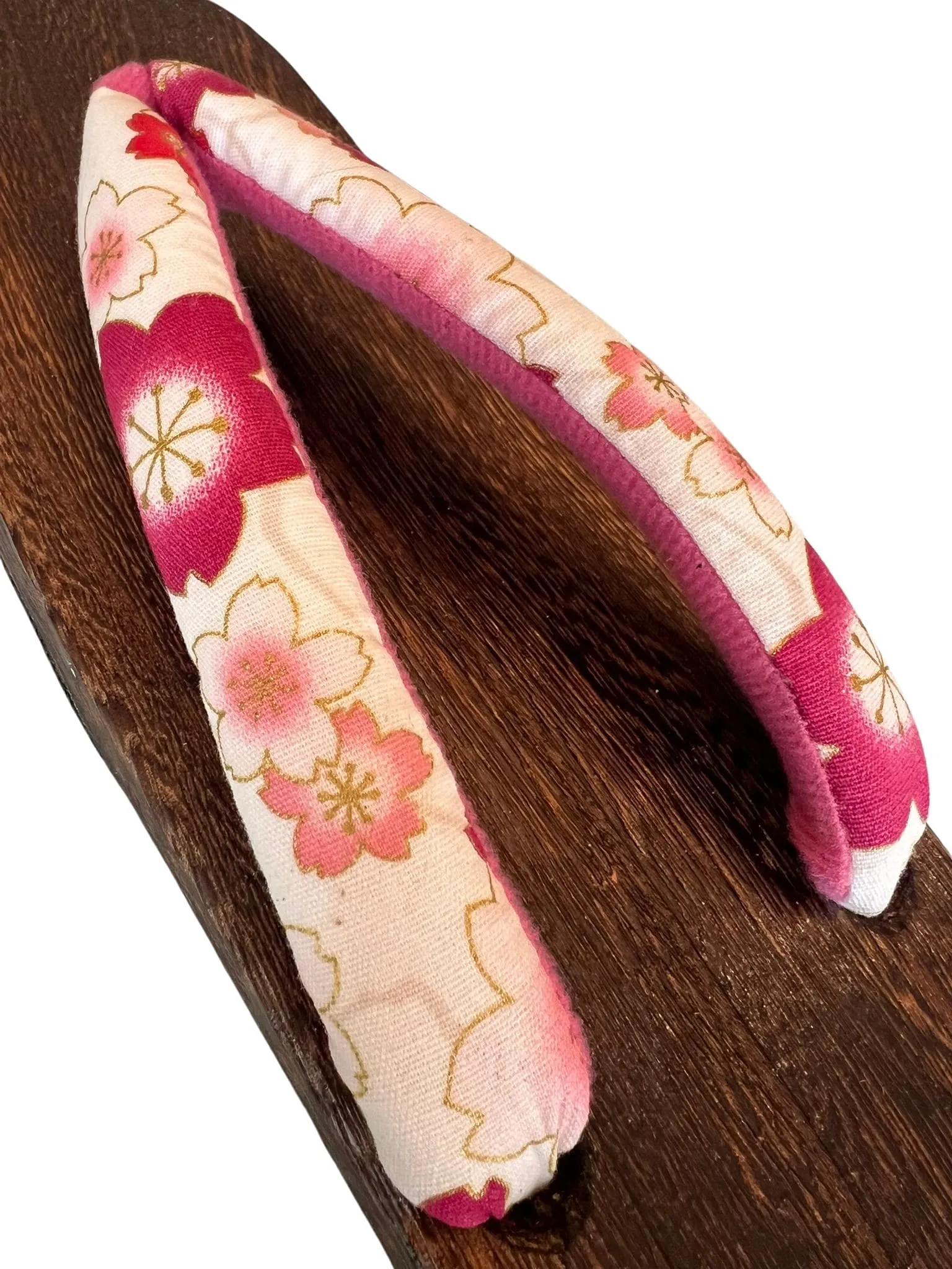 Japanese Women's Wooden Geta Sandals, Sakura, Pink & Red / Traditional Japanese, Size M
