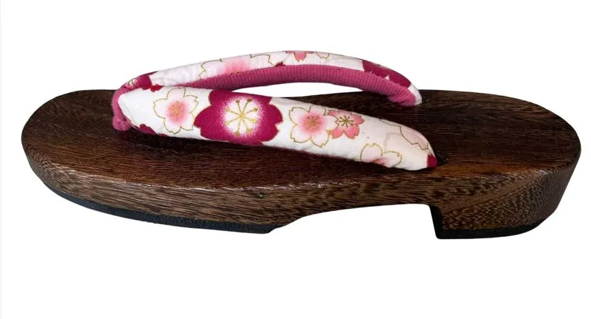 Japanese Women's Wooden Geta Sandals, Sakura, Pink & Red / Traditional Japanese, Size M
