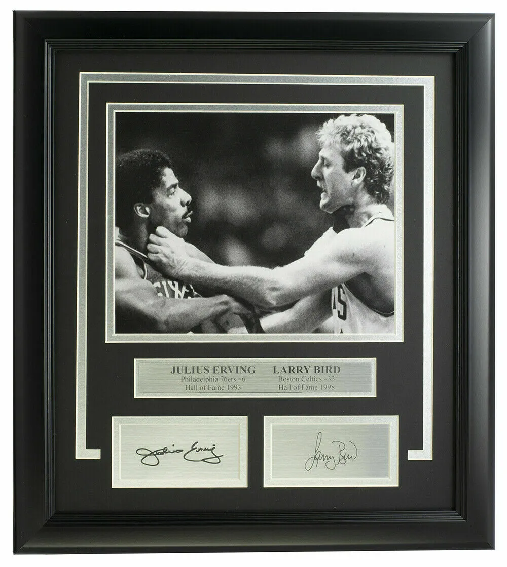 Julius Erving & Larry Bird Framed 8x10 Choke Photo w/Laser Engraved Signatures