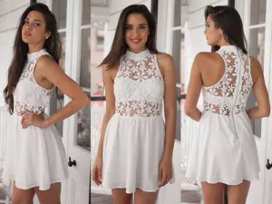 Lace Chiffon Cute White Halter Homecoming Dress