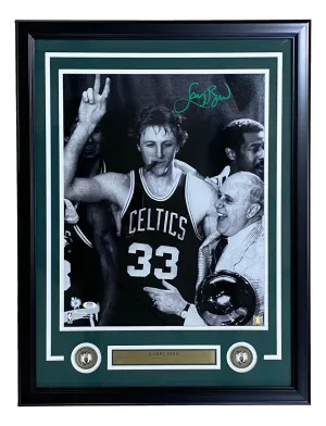Larry Bird Signed Framed 16x20 Boston Celtics w/ Red Auerbach Photo PSA ITP