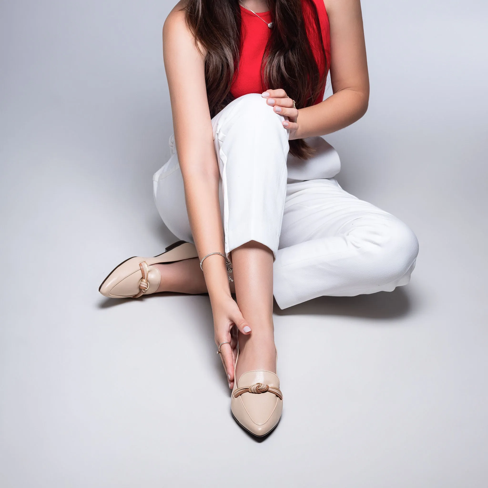 Leandra Cream Knotted Loafers