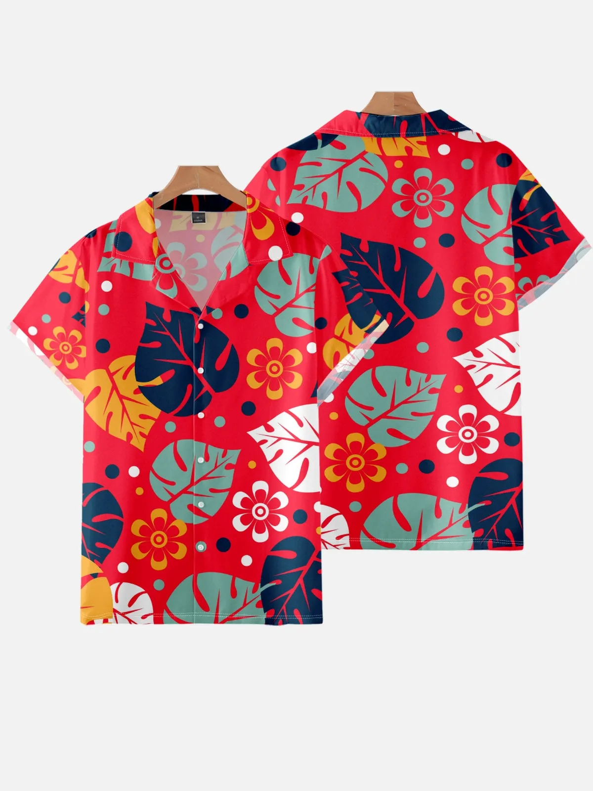 LEAVES PRINTED ALOHA SHIRT