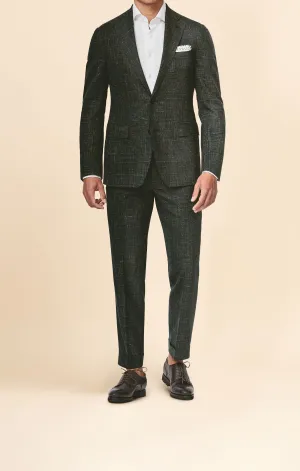 Loro Piana SUMMERTIME Mixed Green Wool, Silk & Linen Tropical with Subtle Blue Check
