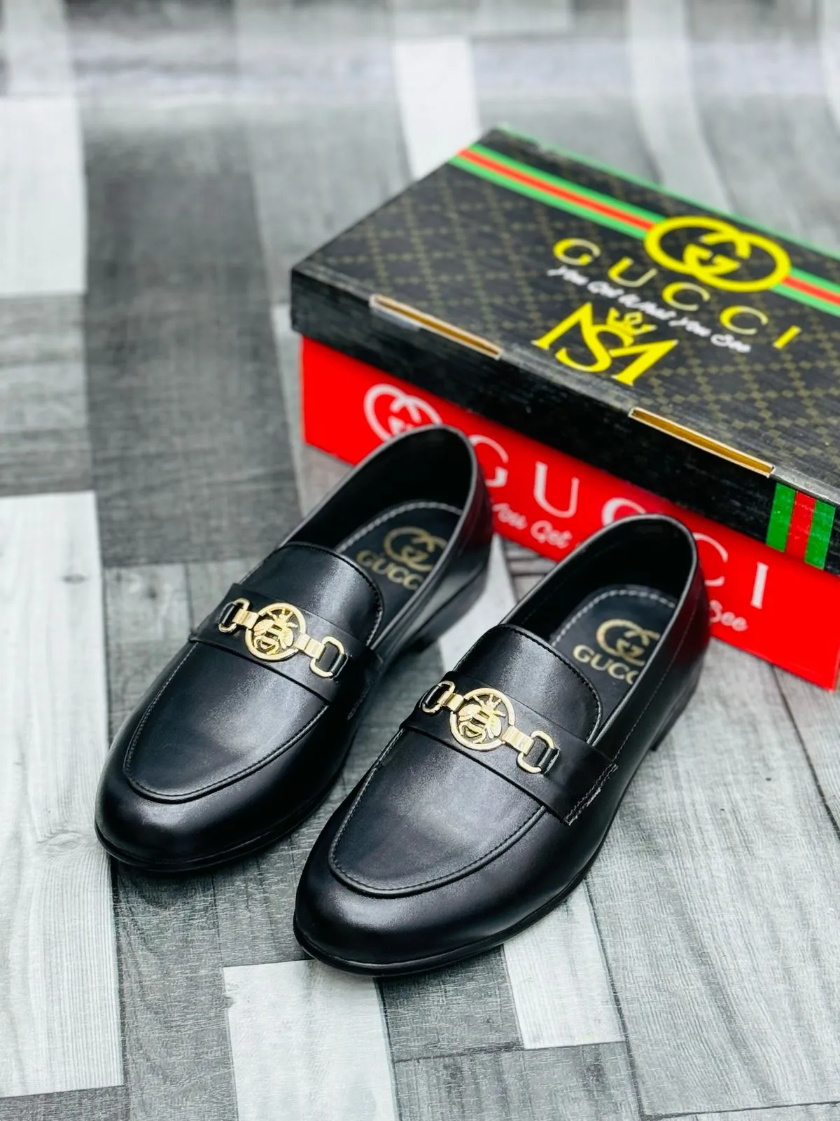 Luxury Black Leather Loafers with Gold Buckle – Premium Elegance