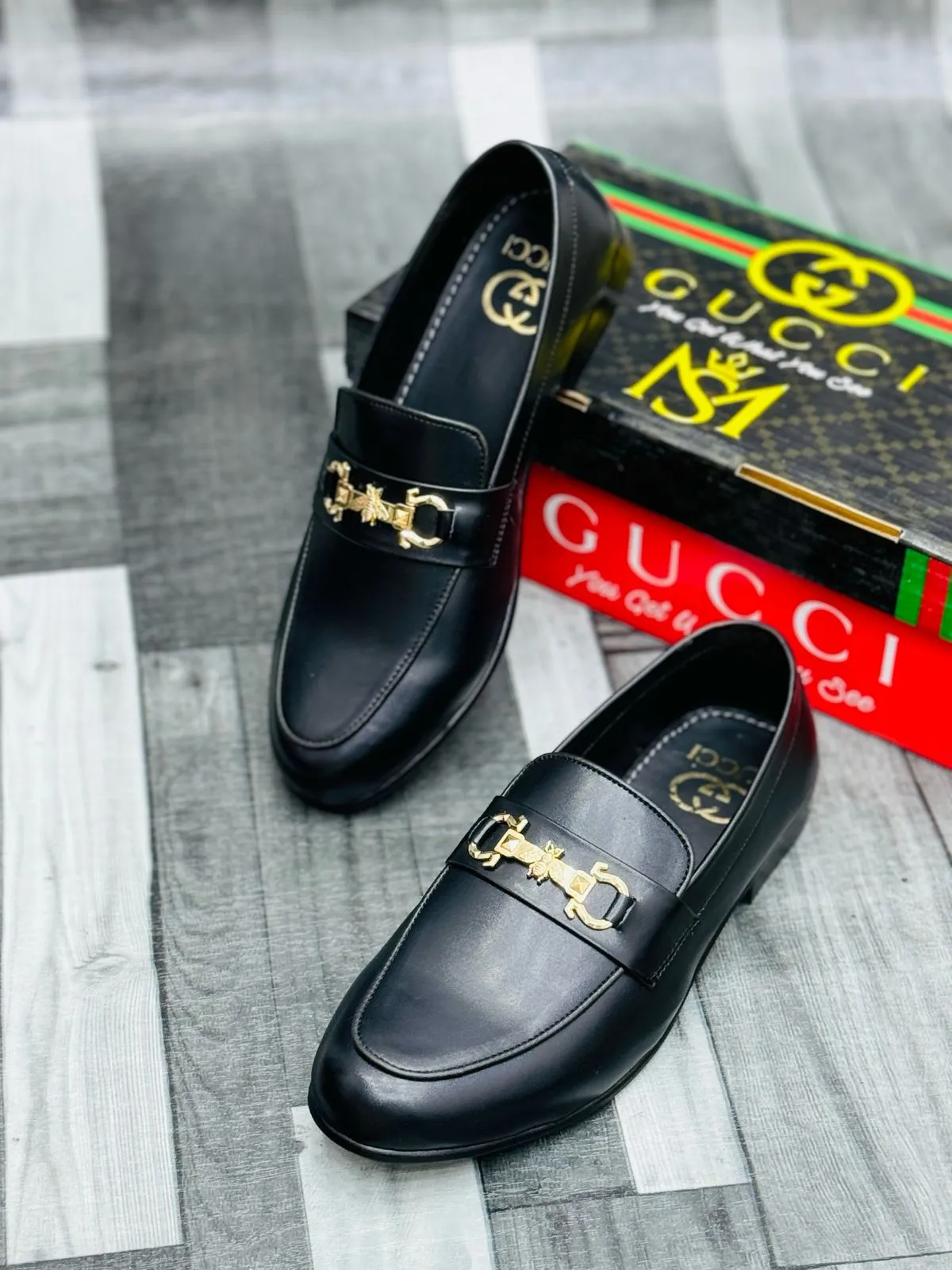 Luxury Black Leather Loafers with Gold Buckle – Premium Elegance