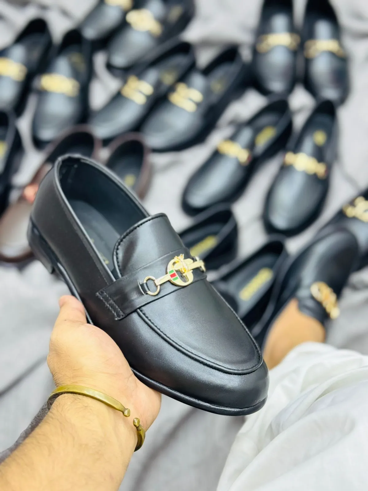 Luxury Black Leather Loafers with Gold Buckle – Premium Elegance
