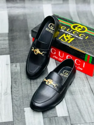 Luxury Black Leather Loafers with Gold Buckle – Premium Elegance