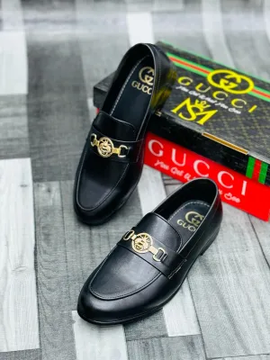 Luxury Black Leather Loafers with Gold Buckle – Premium Elegance