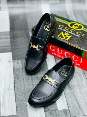 Luxury Black Leather Loafers with Gold Buckle – Premium Elegance