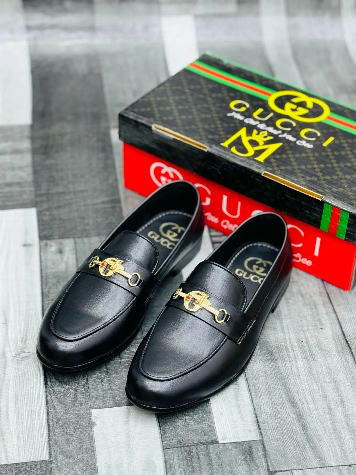Luxury Black Leather Loafers with Gold Buckle – Premium Elegance