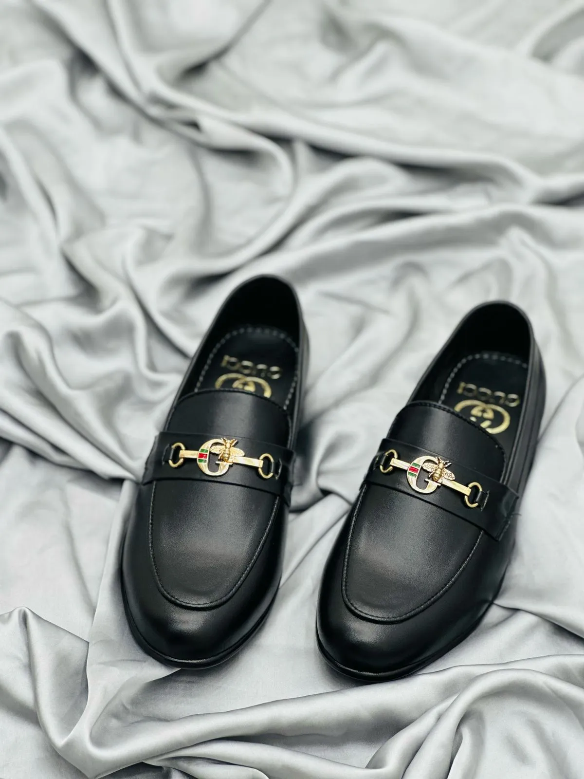 Luxury Black Leather Loafers with Gold Buckle – Premium Elegance