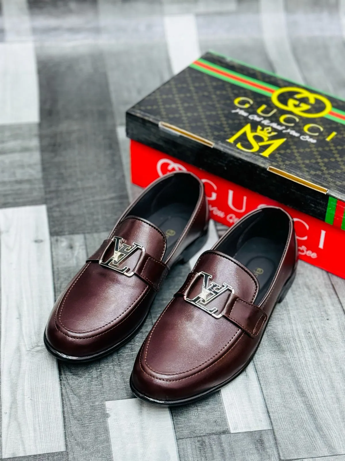 Luxury Black Leather Loafers with Gold Buckle – Premium Elegance