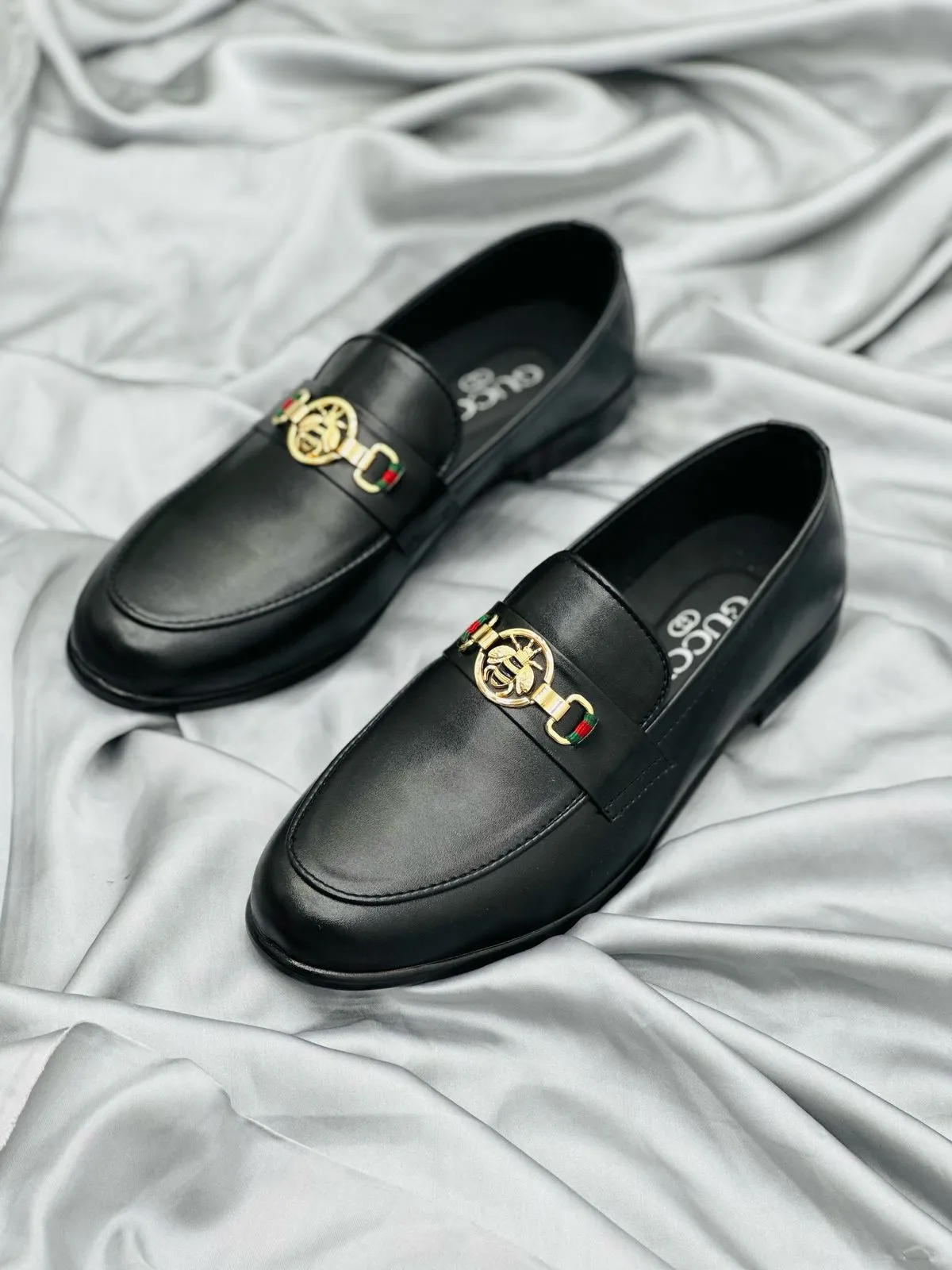 Luxury Black Leather Loafers with Gold Buckle – Premium Elegance